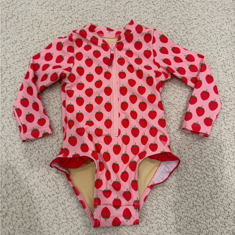 Pink Chicken Baby Girls Pink Strawberry Print Arden One Piece Swimsuit 12/18 mo